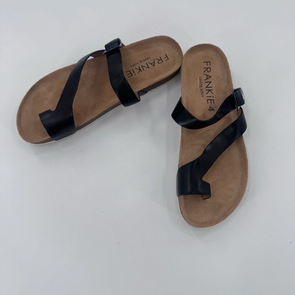 FRANKIE4 Shelly II Sandals Black Leather Soft Comfort Footbed Sz 9 Fast Shipping